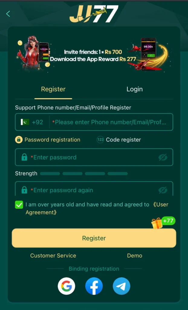JJ77 Login & Register